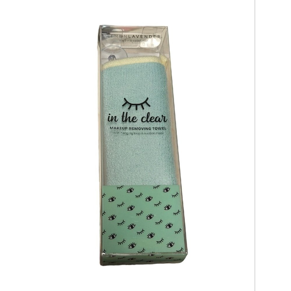 Lemon Lavender In the Clear Makeup Removing Towel Washable Hanging Loop Blue